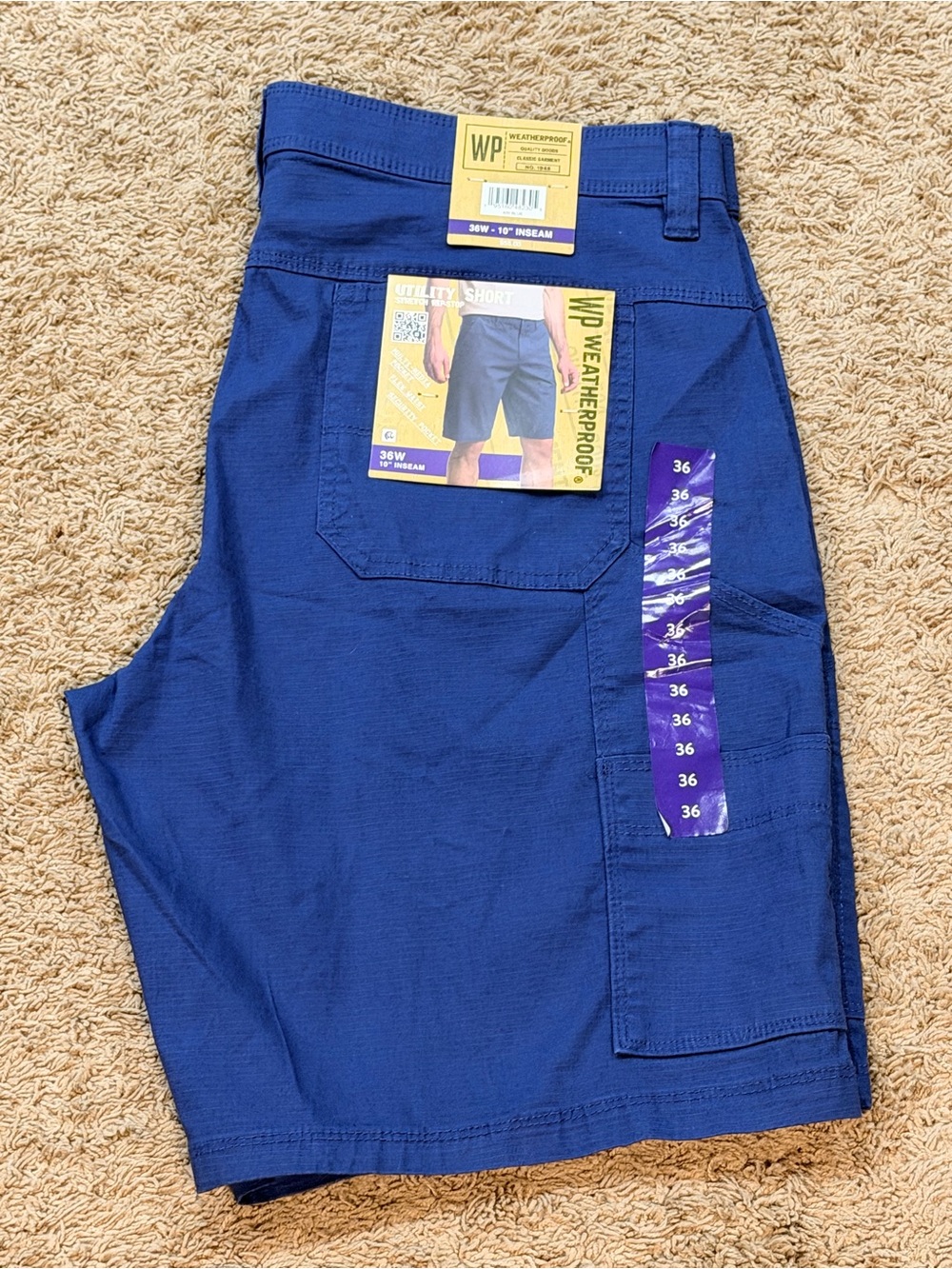 Weatherproof Mens Blue Utility Stretch Ripstop Shorts 36W New